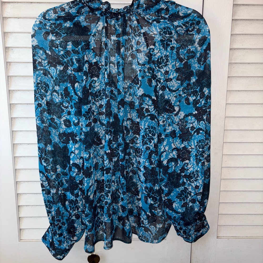 Anthropologie Sheer Printed Peasant Blouse Medium - Picture 6 of 7
